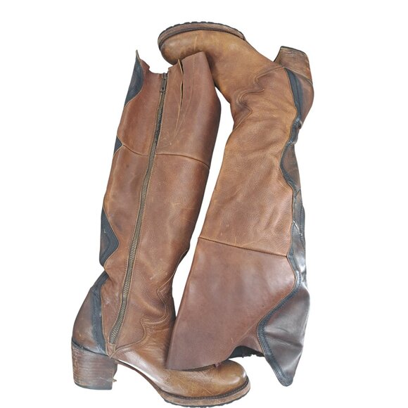 Freebird Fuego Over the Knee Brown Leather Heeled Boots Size 12 Tall Distressed - Picture 9 of 16